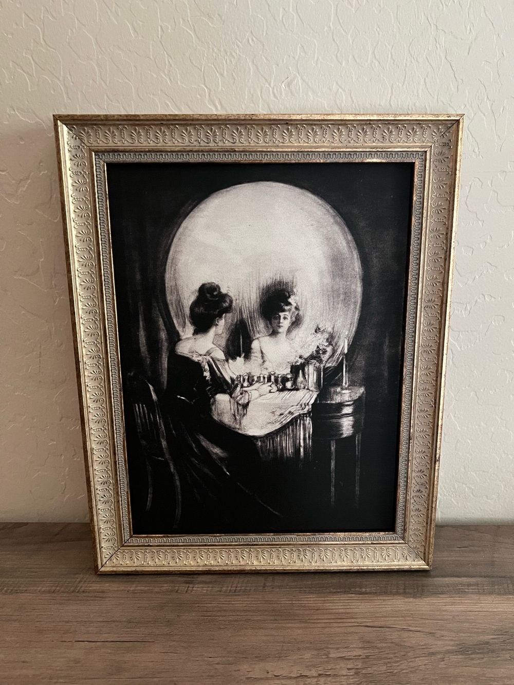 Vintage Skull Black & White Framed ‘All is Vanity’ Gothic Halloween Wall Art